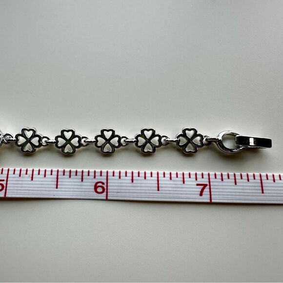 NEW - White Gold Plated 7.5" Bracelet w/ Pink Crystal CZ & Pave Clove Flower - Picture 9 of 10